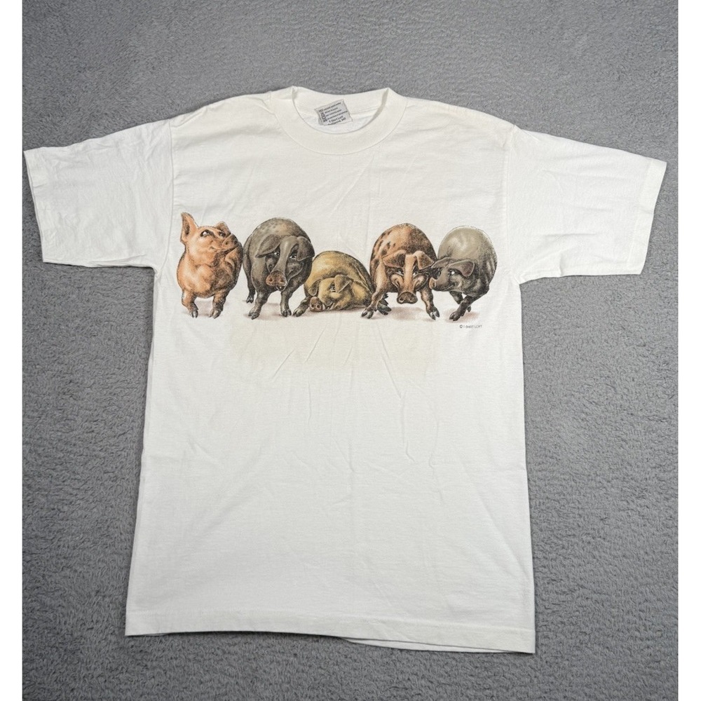 Vintage 90s Double Sided Pig Graphic T Shirt Adult Medium Single Stitch USA Made